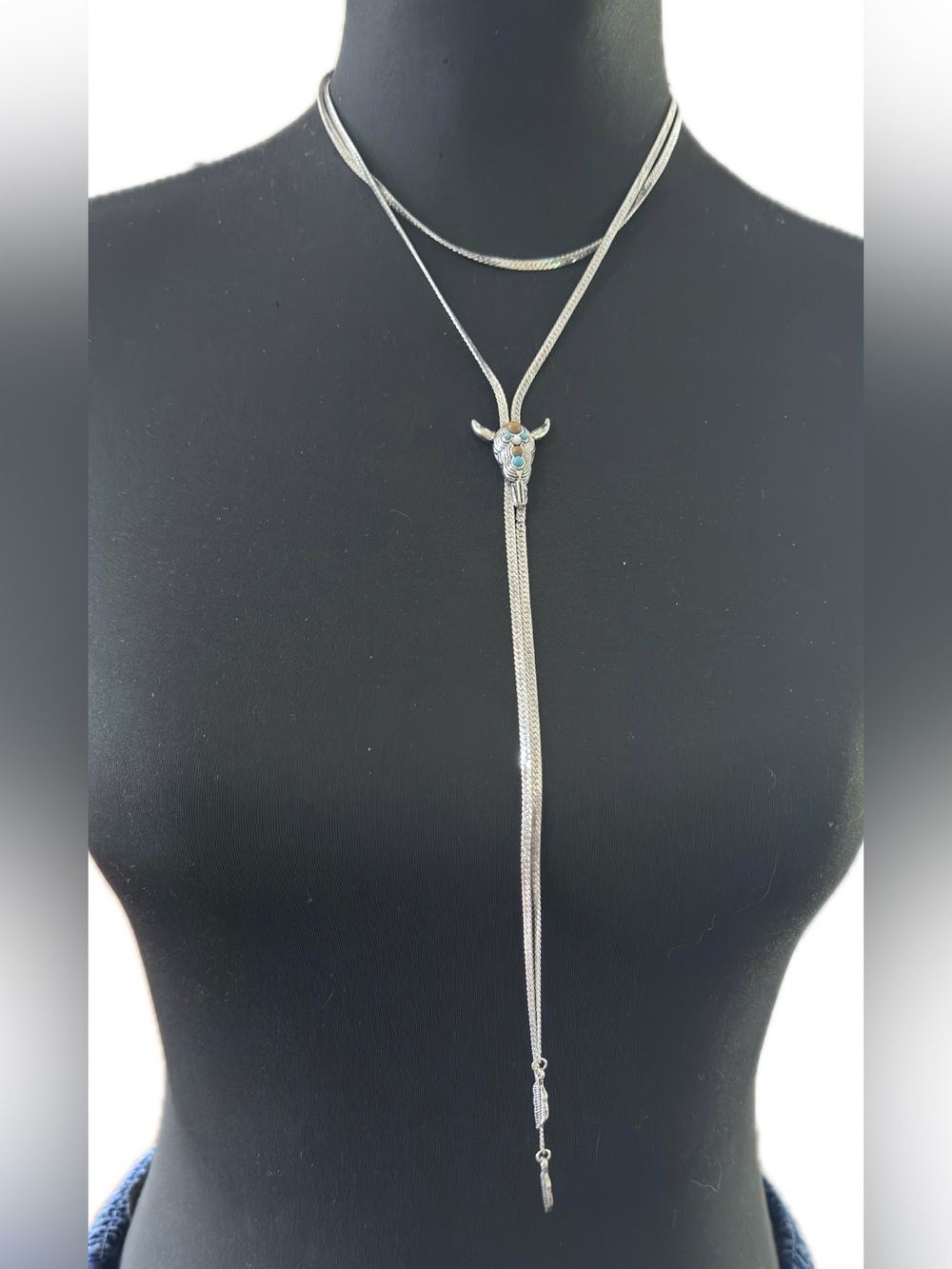 17” adjustable Idyllwind Silver Lariat Necklace with Turquoise Accents